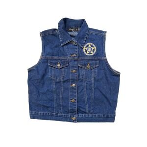 Vintage Cazees Denim Vest Women MED George W Bush President Crawford Texas Patch